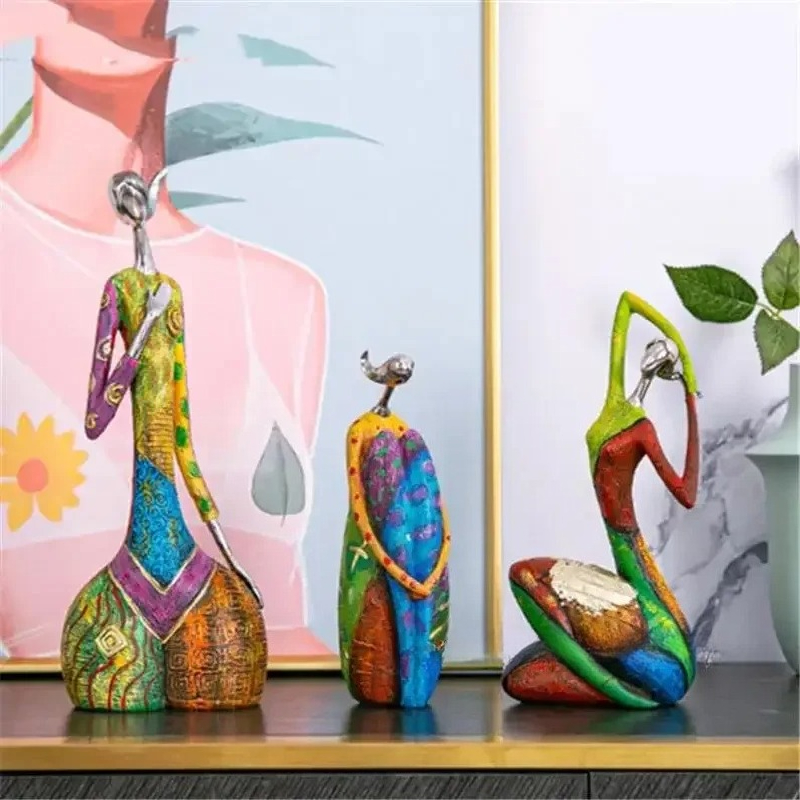 Xt Home Textiles - Painting Woman Resin Statue Figurines For