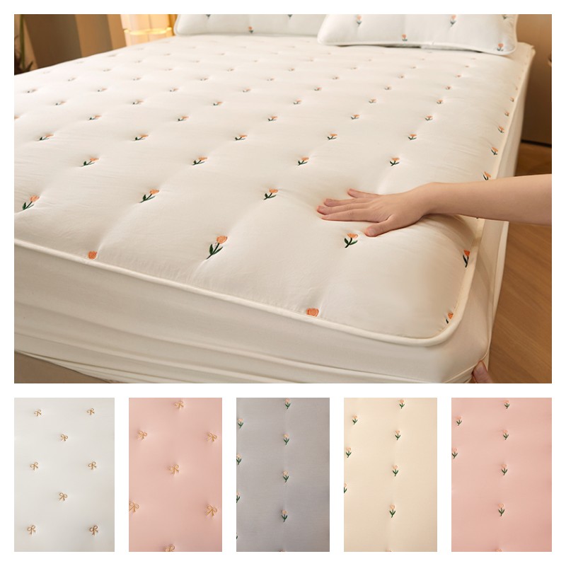 Mattress Pad Topper - Super Thick Mattress Cover Quilted Embroidered